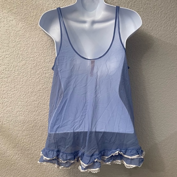 victoria's secret | vintage blue mesh bow frilly cami slip mini dress - Picture 3 of 4